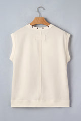 White Horseshoe Embroidered Star Trim V Neck Loose Tank Top