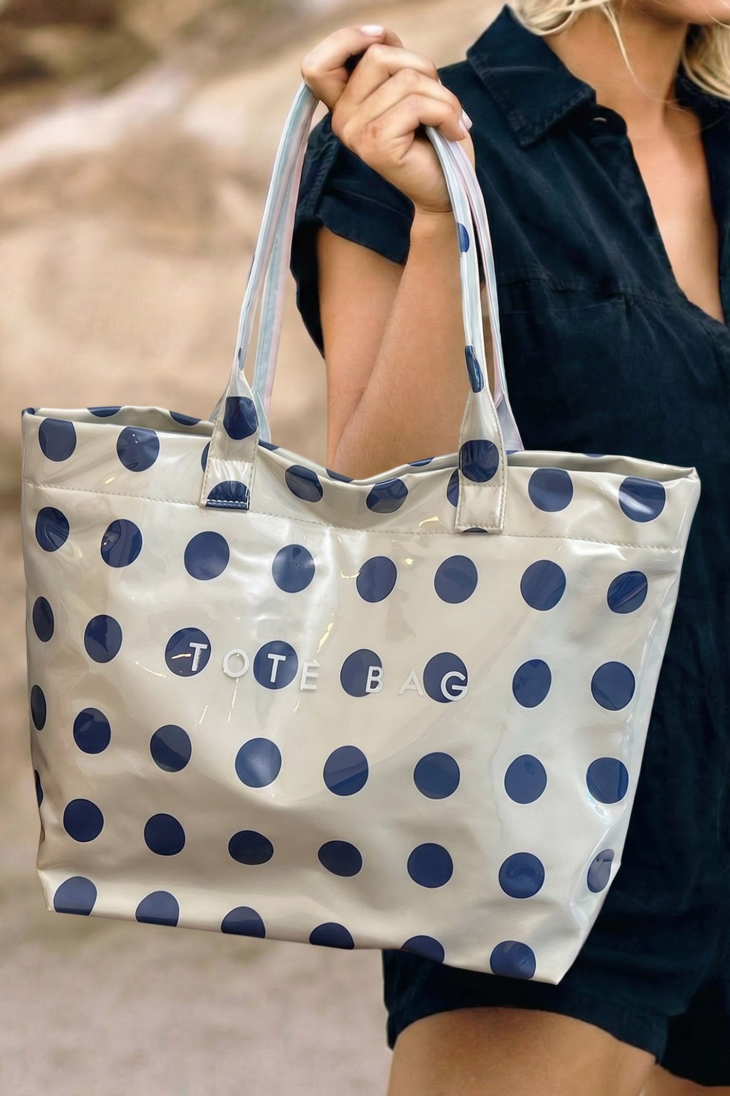 Color black Polka Dot Durable Waterproof PVC Tote Bag
