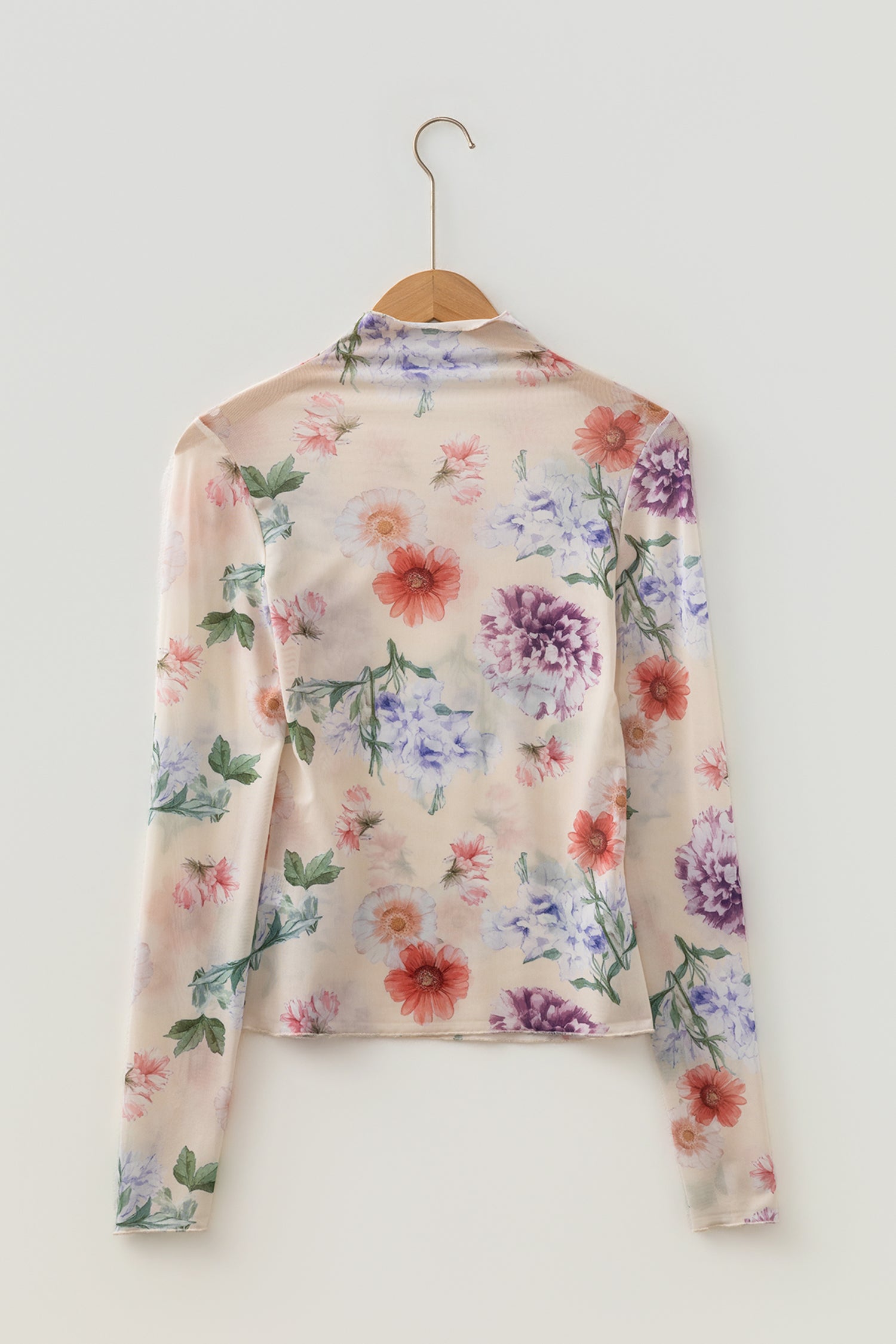 Apricot Floral Mesh Thumbhole Long Sleeve Slim Top