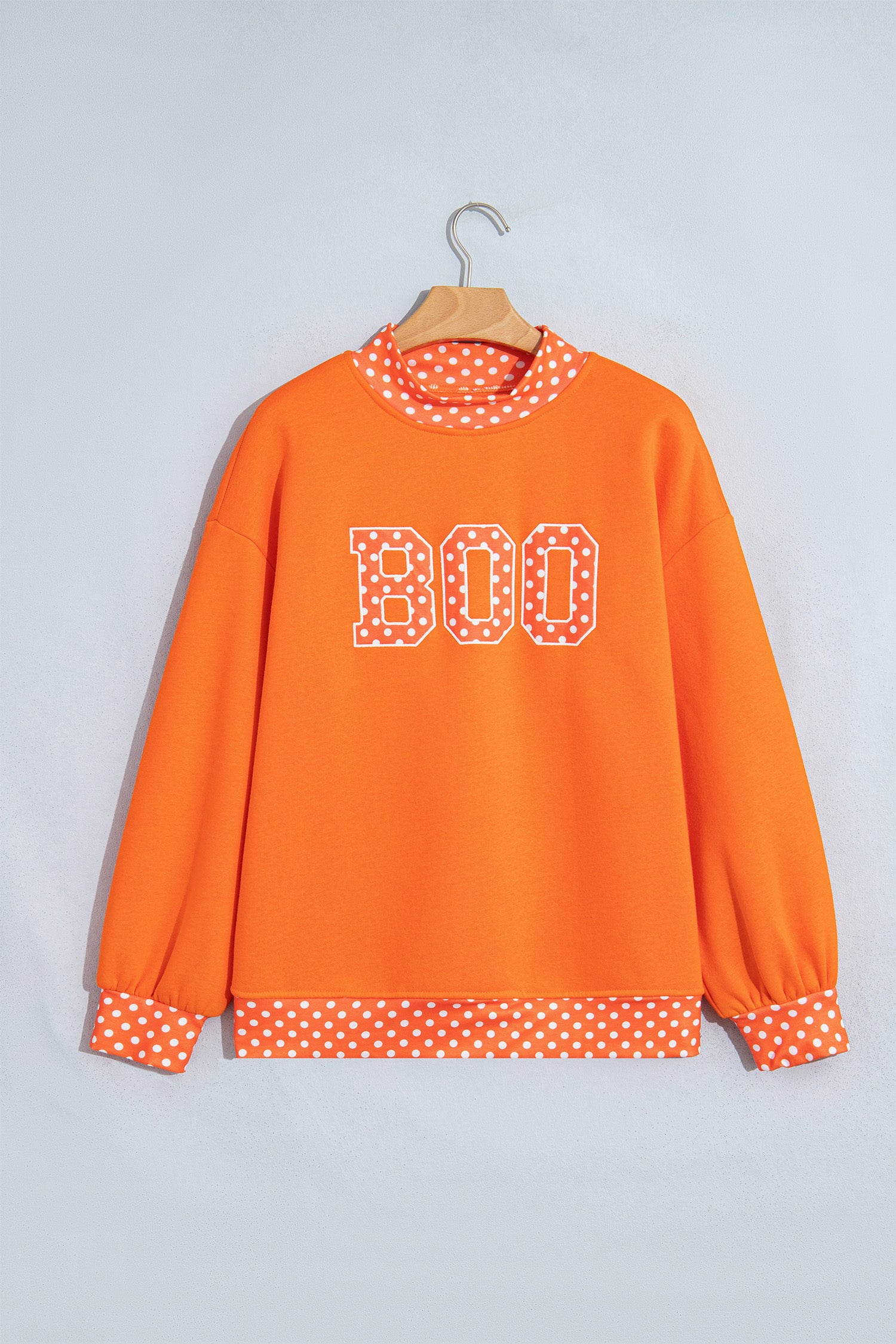 Sail Blue Polka Dot Letter Print Contrast Trim Mock Neck Sweatshirt