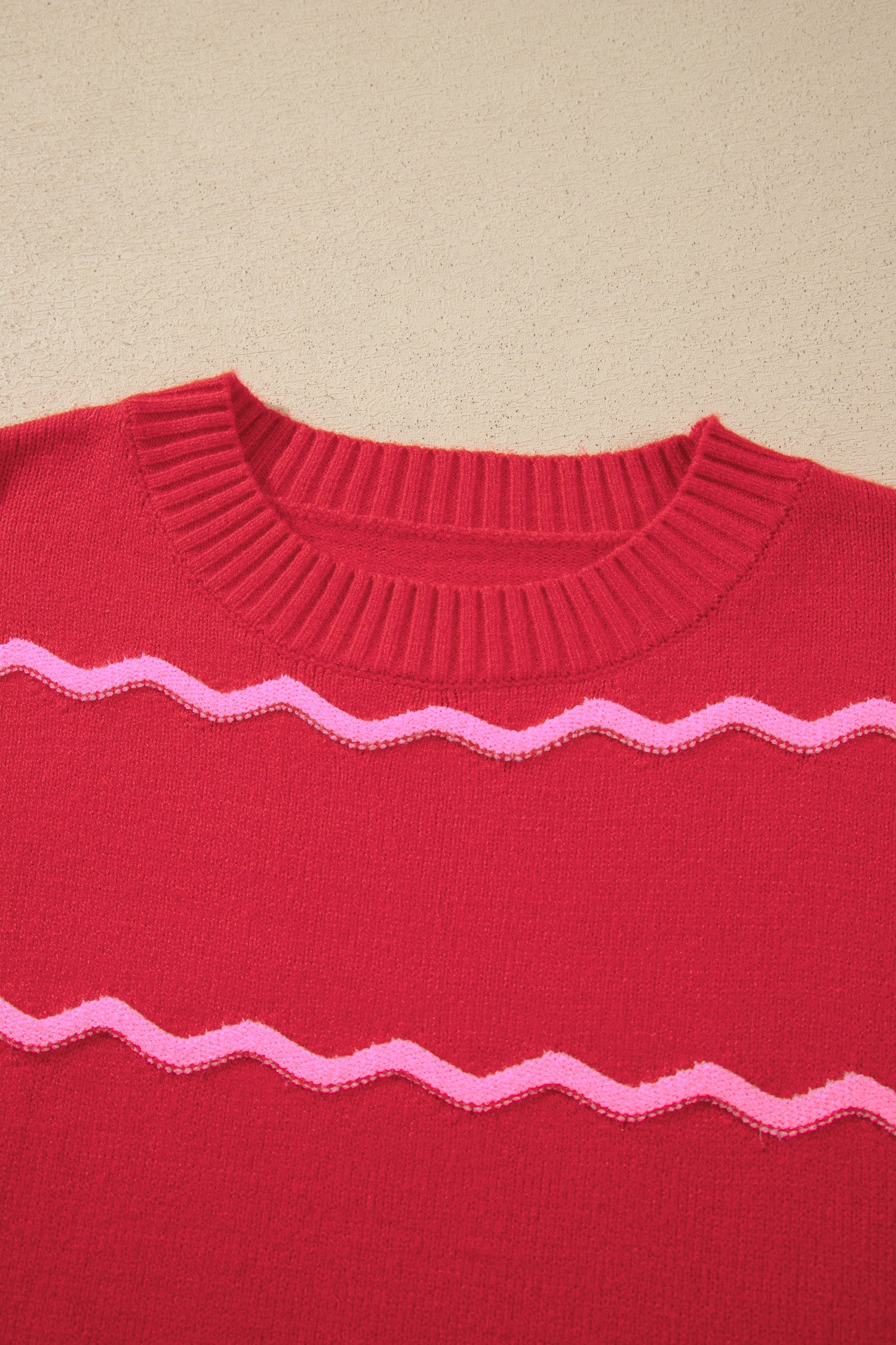 Red Stripe Striped Round Neck Long Sleeve Shift Pullover Sweater