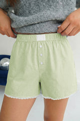 Green Gingham Plaid Button Detail Lace Trim Boxer Shorts