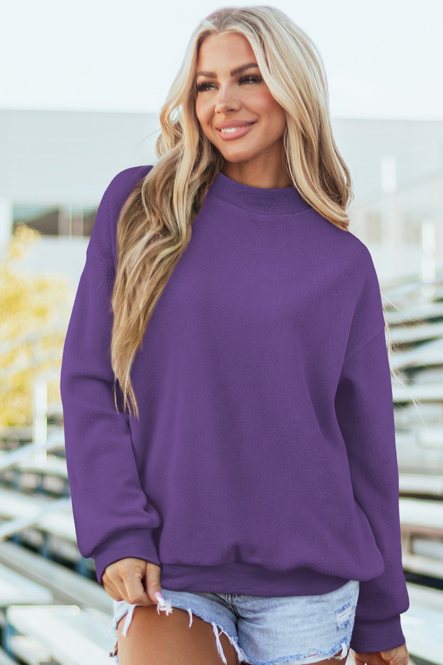Racing Red Oversize Drop Shoulder Reversible Mock Neck Sweatshirt