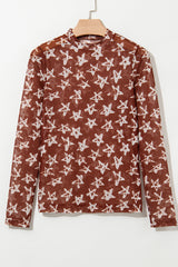 Red Star Print Mock Neck Slim Fit Top
