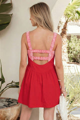 Beau Blue Faux Two Piece Gingham Contrast Patchwork Loose Mini Dress