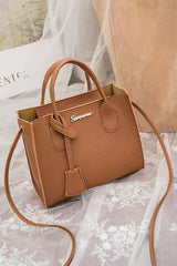 Camel Minimalist PU Leather Handle Shoulder Bag