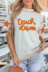 Light Grey Touch Down Chenille Glitter Star Graphic Stitched Detail High Neck T Shirt