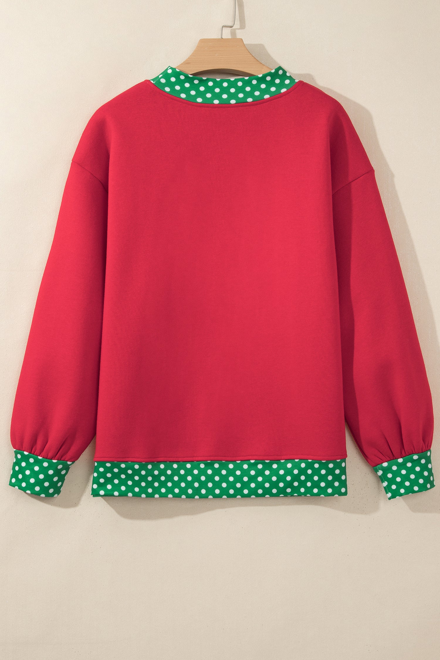 Dark Green Colorblock Polka Dot Contrast Trim Oversized Sweatshirt