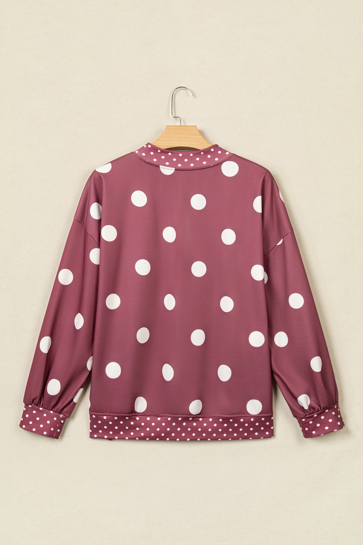 Pink Polka Dot Print Contrast Detail Oversized Tunic Sweatshirt