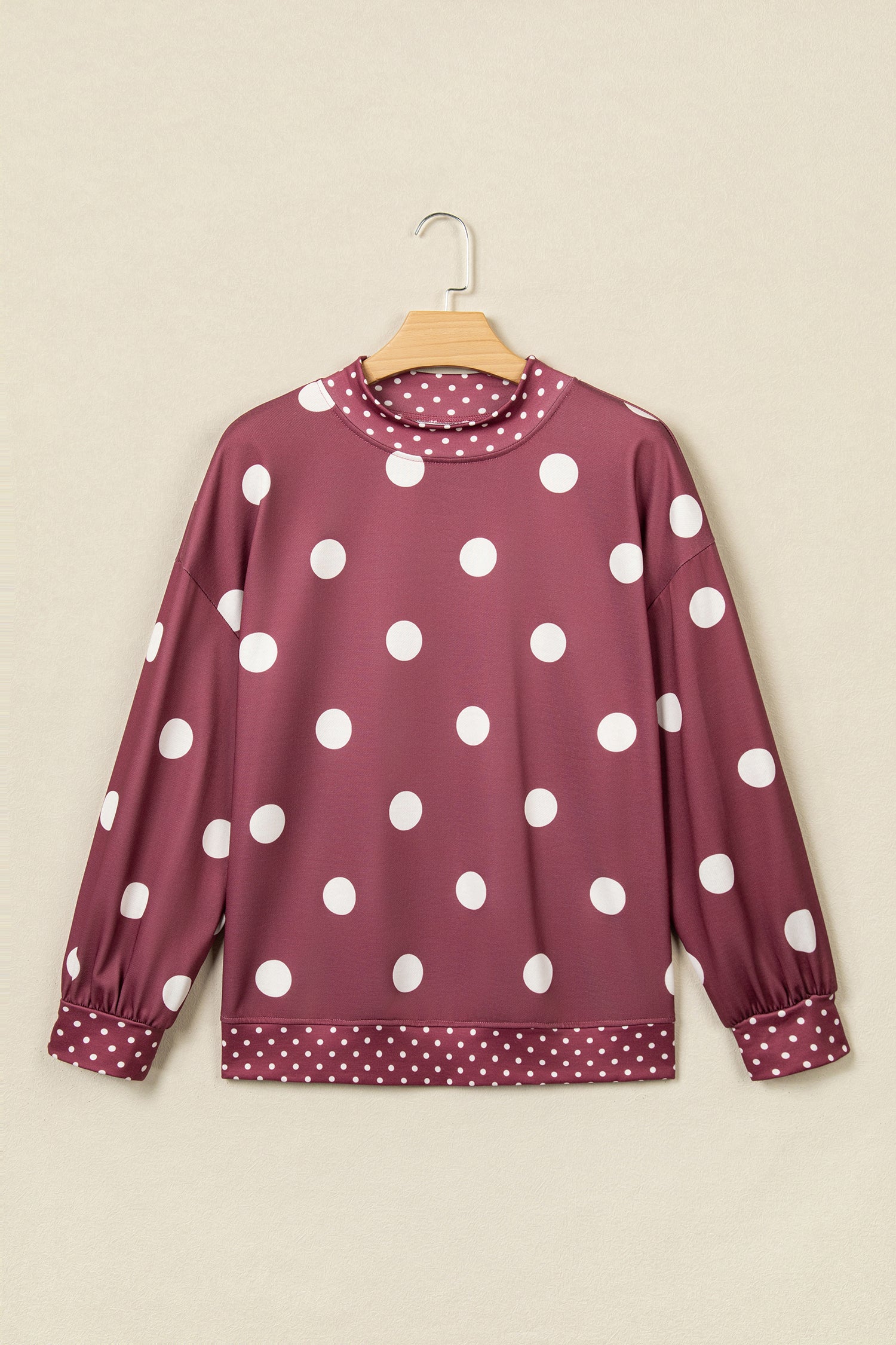 Pink Polka Dot Print Contrast Detail Oversized Tunic Sweatshirt