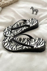 Black Zebra Print PVC Casual Flip Flops