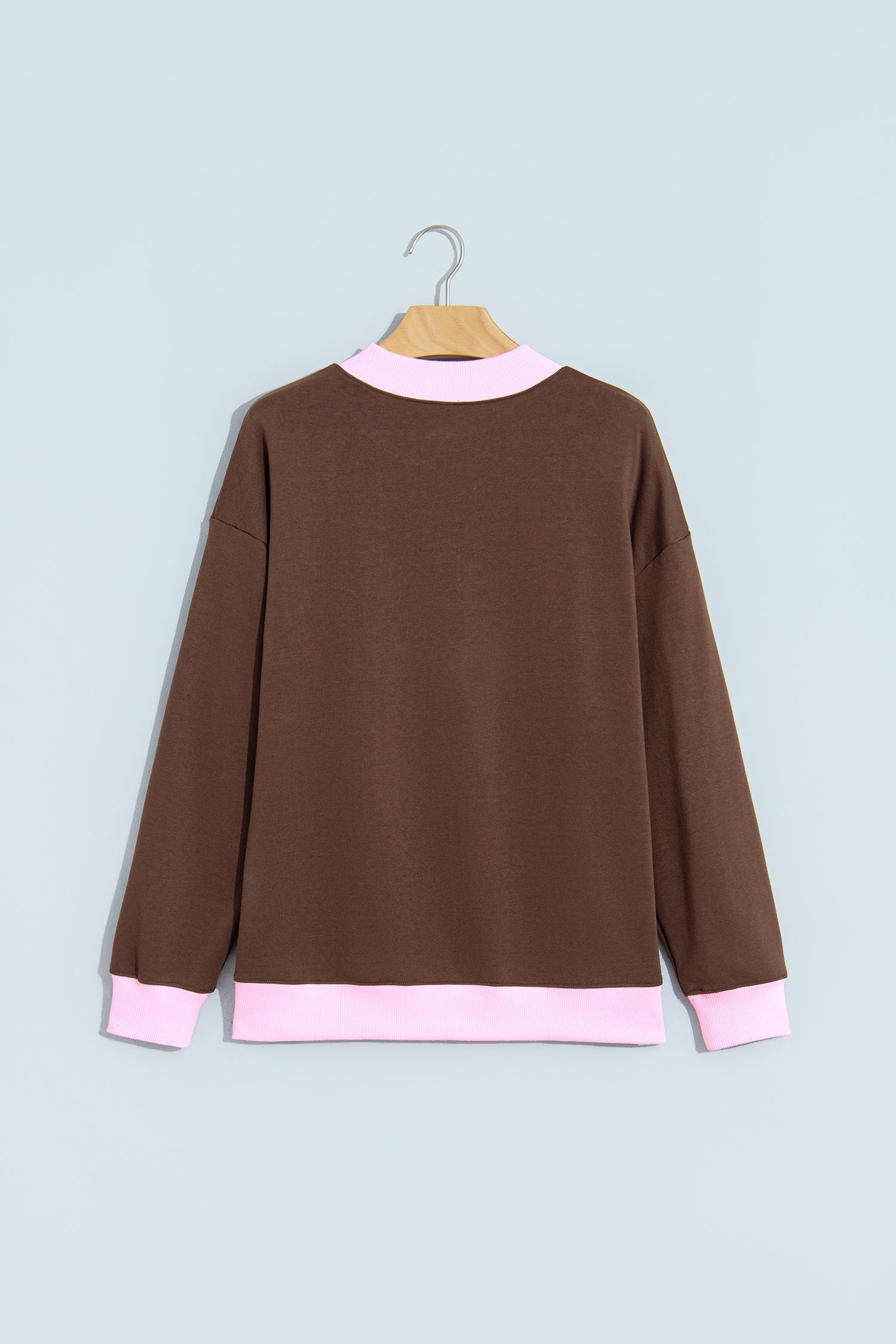 Grapefruit Orange Colorblock Trim Crewneck Long Sleeve Pullover Sweatshirt