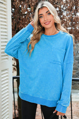 Blue Acid Washed Pocket Pullover Sweatshirt
