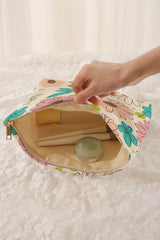 White Floral Print Corduroy Makeup Bag