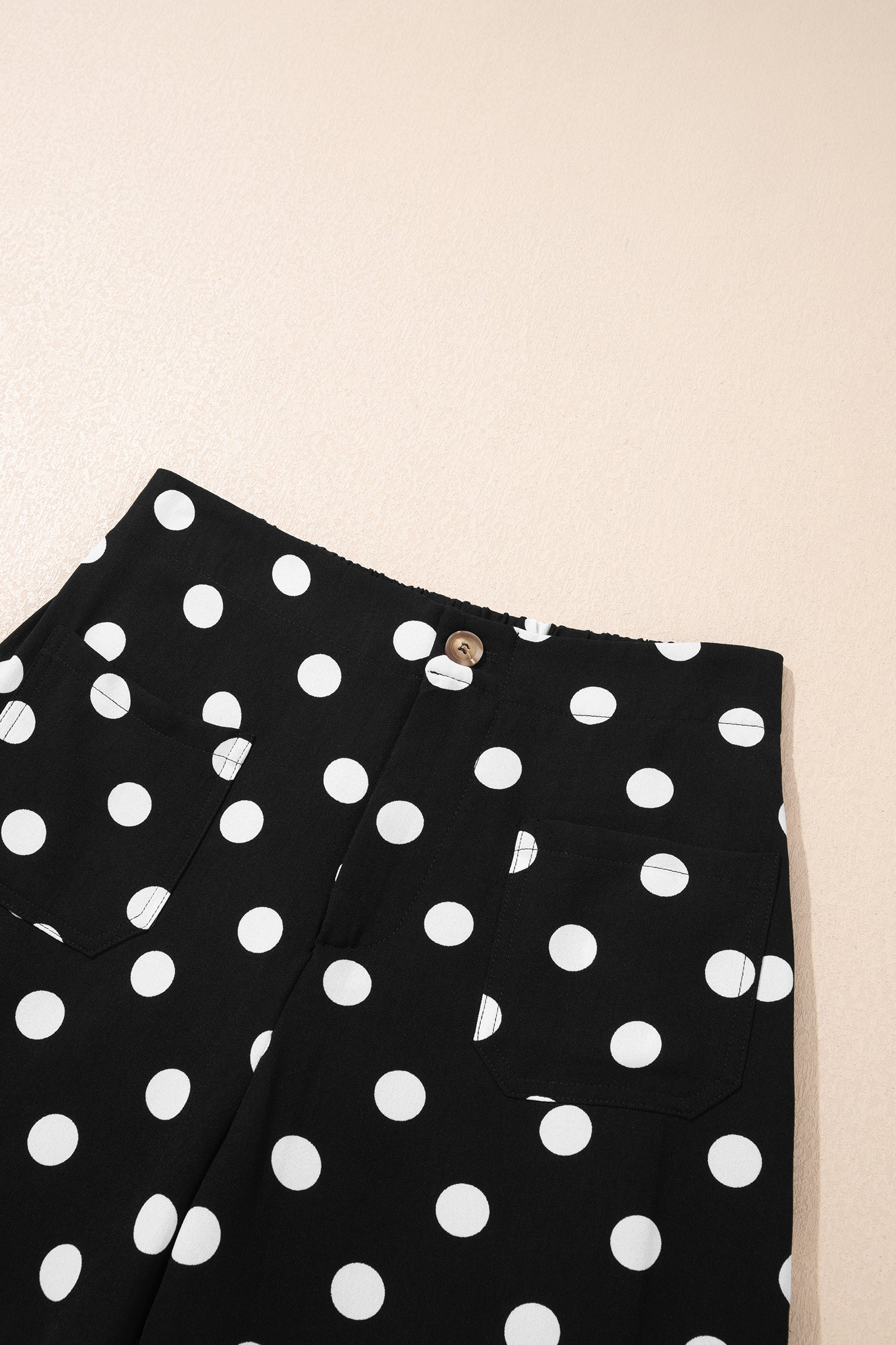 White Polka Dot Print Patched Pocket Mid-rise Straight Leg Pants
