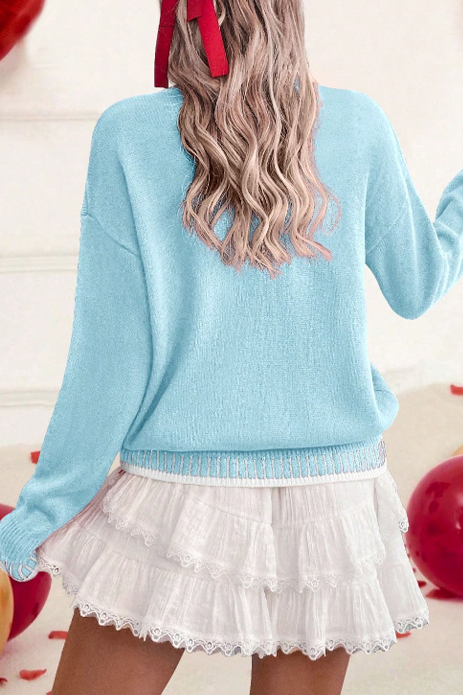 Pink Valentine Love Chenille Letter Graphic Sweater