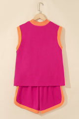 Pitaya Pink Color Block Accent Half Zip Top Athleisure Shorts Set