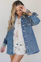 Sail Blue Rivet Embellished Western Style Regular Fit Long Sleeve Denim Jacket