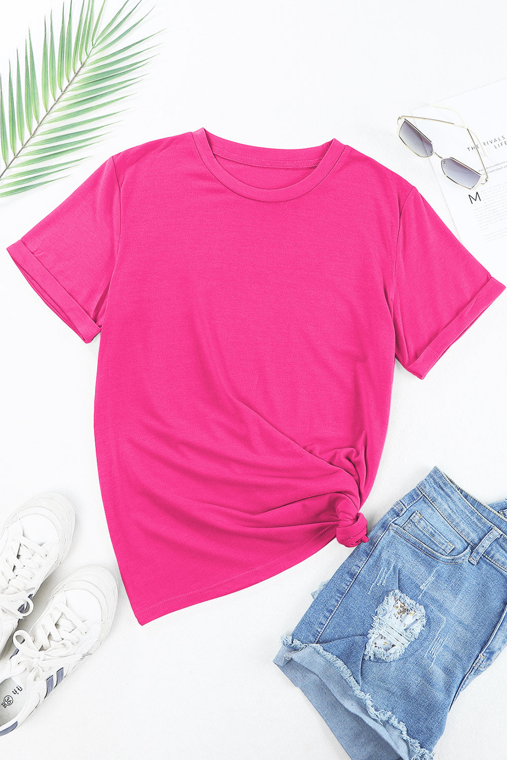 Yellow Cream Casual Plain Crew Neck Tee