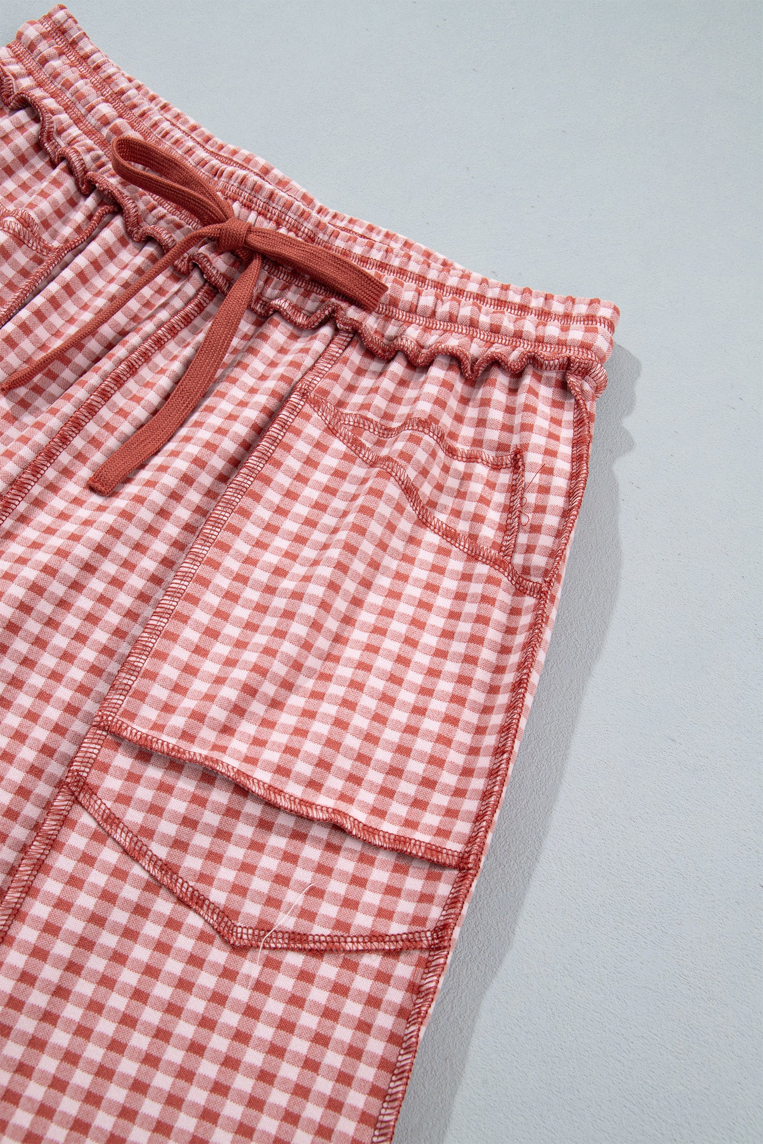 Green Plaid Contrast Trim Drawstring Elastic Waist Shift Pants
