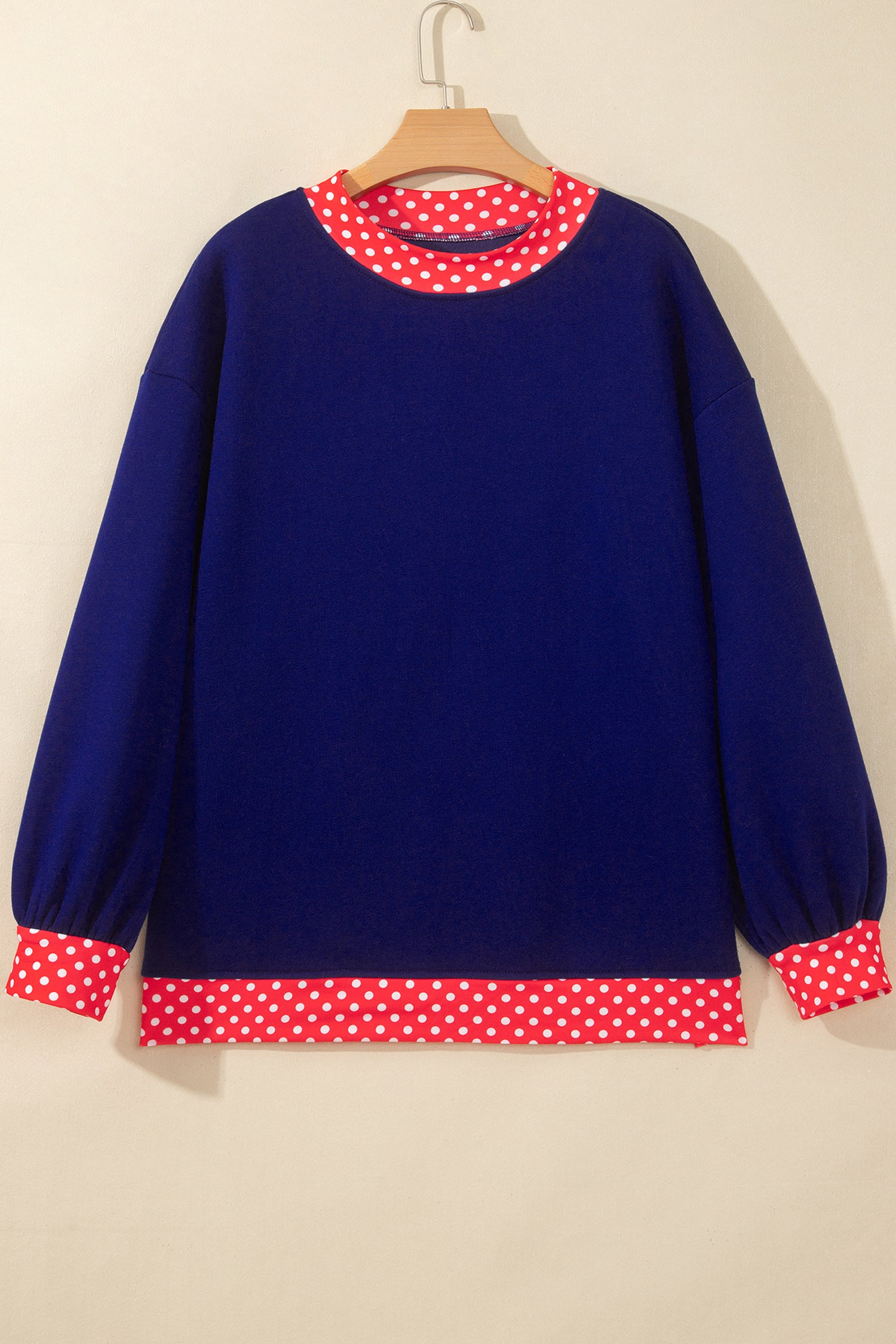 Dark Green Colorblock Polka Dot Contrast Trim Oversized Sweatshirt
