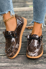 Coffee Sleek Snake Skin Print Lace-up Detail Comfort Loafer Shoes