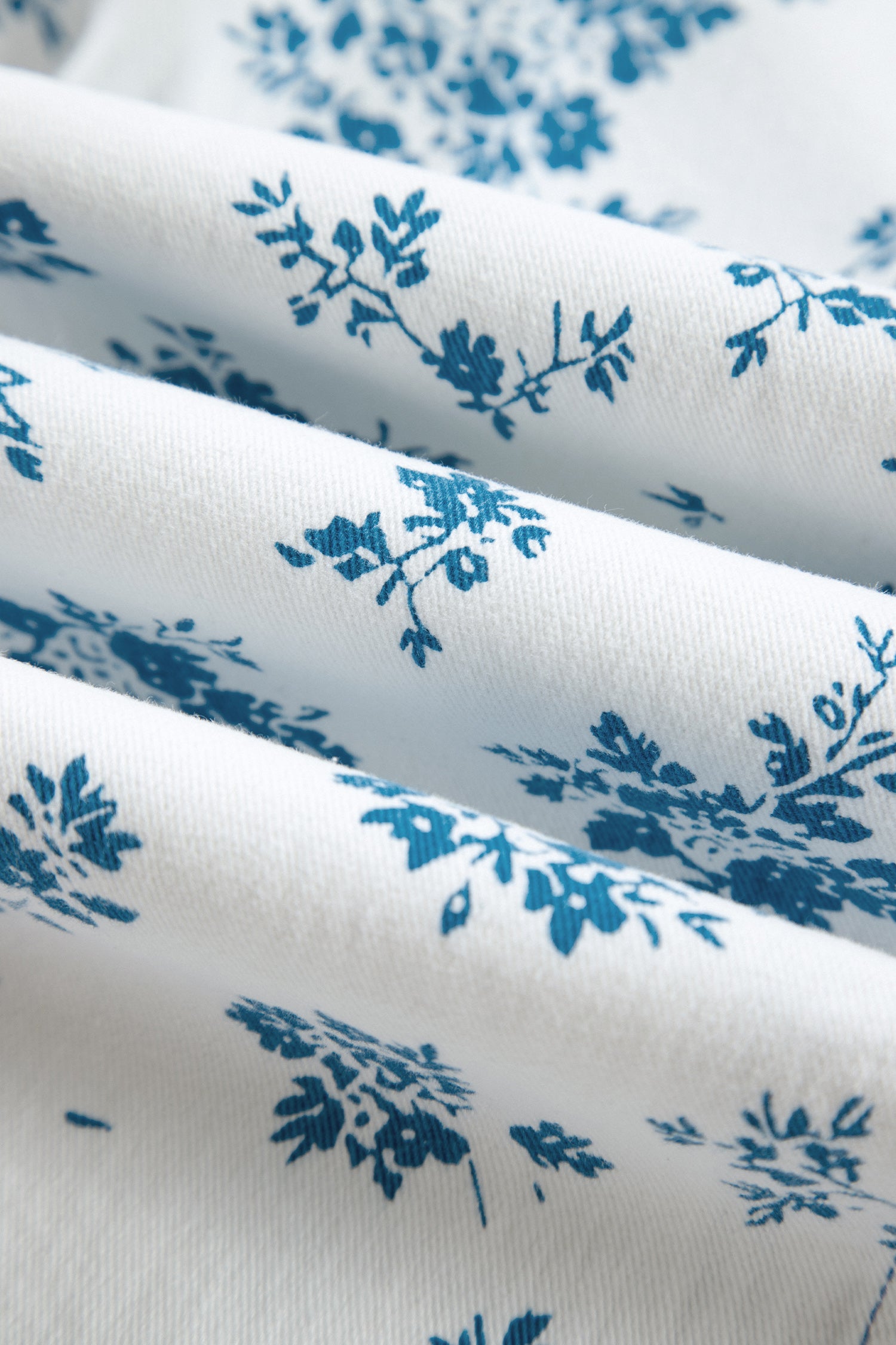 Sky Blue Floral Print Tie Waist Straight Leg Jeans