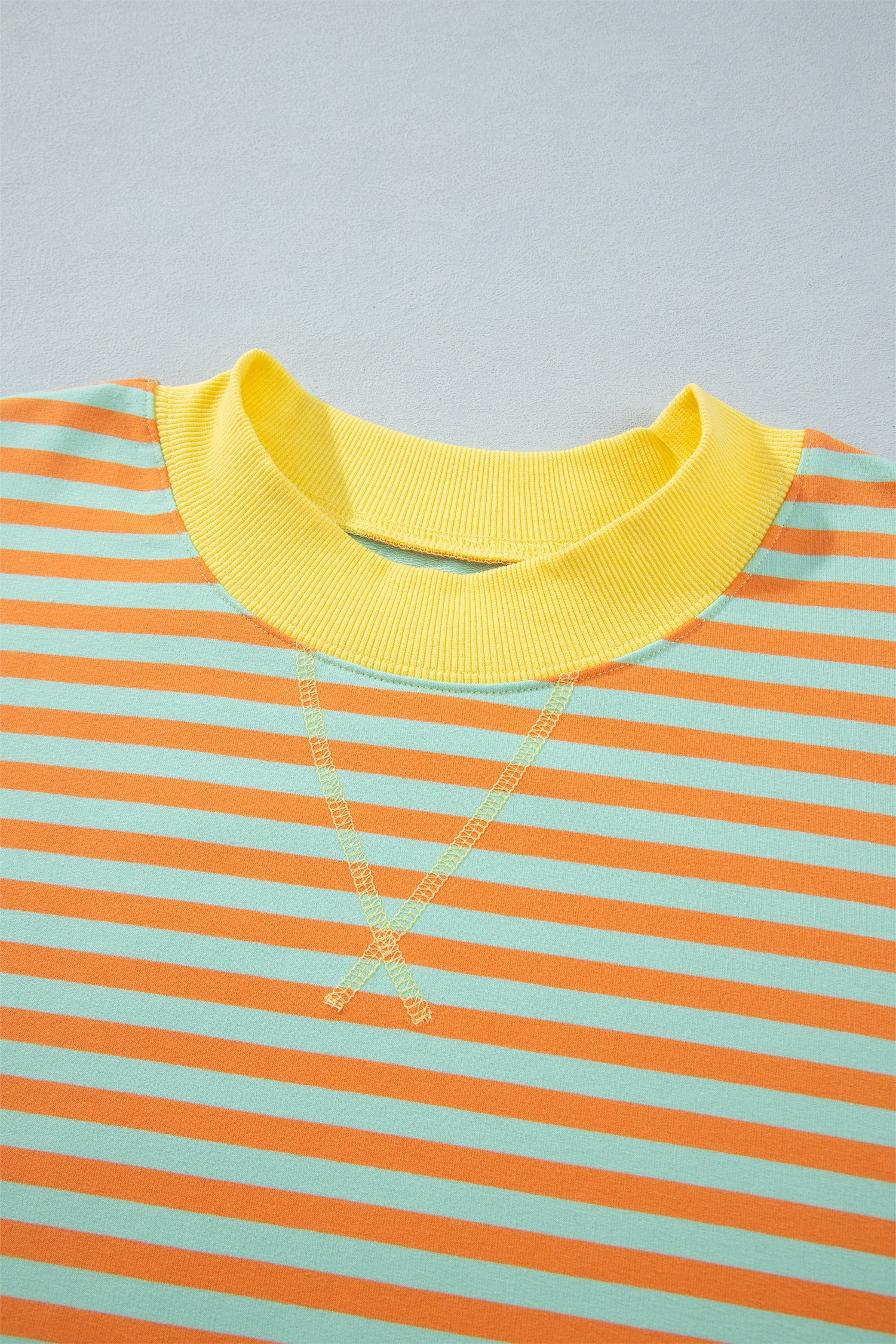 Orange Stripe High Neck Striped Colorblock Tunic Plus Size Sweatshirt