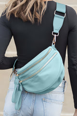 Light Blue Wide Strap Double Zipper Crossbody Bag