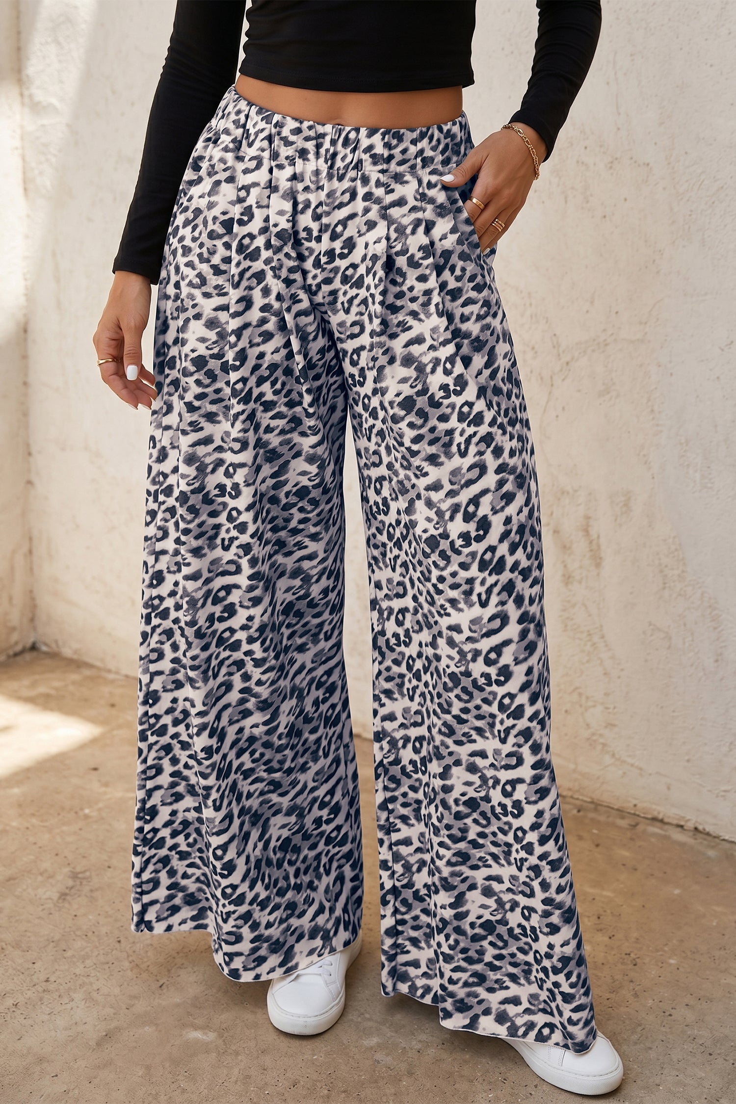 Multicolour Leopard Print Wide Leg Full Length Pants