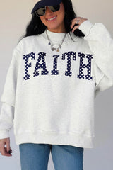 Light Grey High Neck Polka Dot Slogan Printed Baggy Sweatshirt