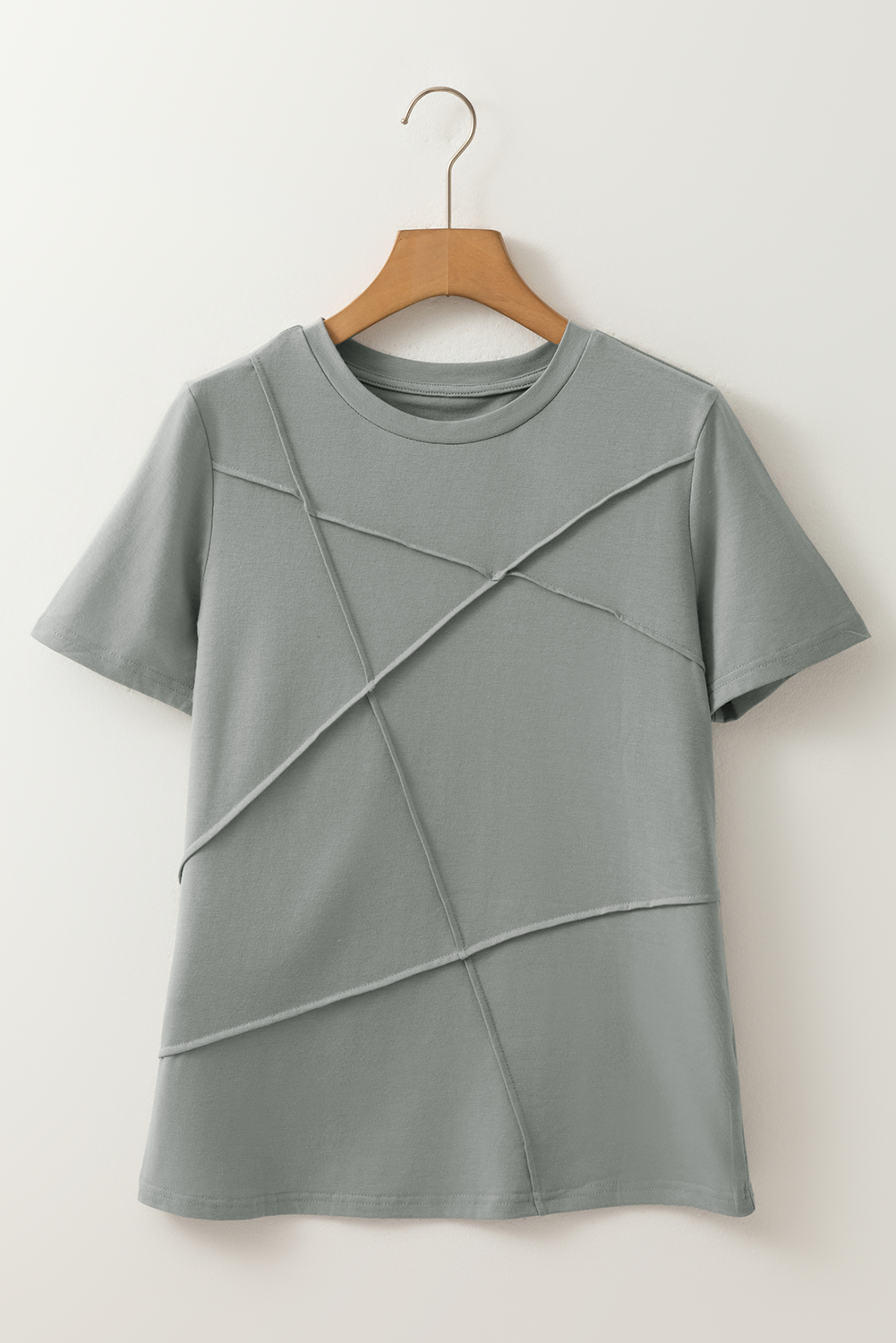 Dirty Blue Solid Color Round Neck T Shirt