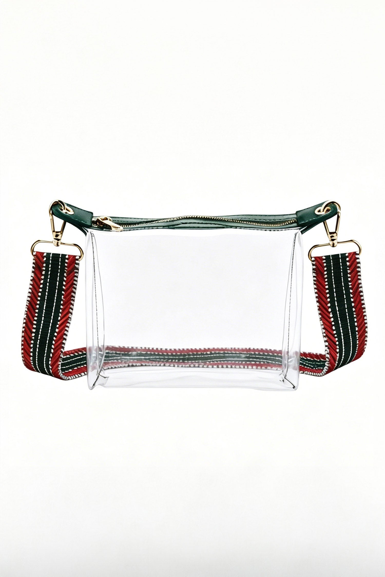 Blackish Green Contrast Trim Zipped Transparent PVC Single Shoulder Bag