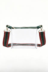Blackish Green Contrast Trim Zipped Transparent PVC Single Shoulder Bag