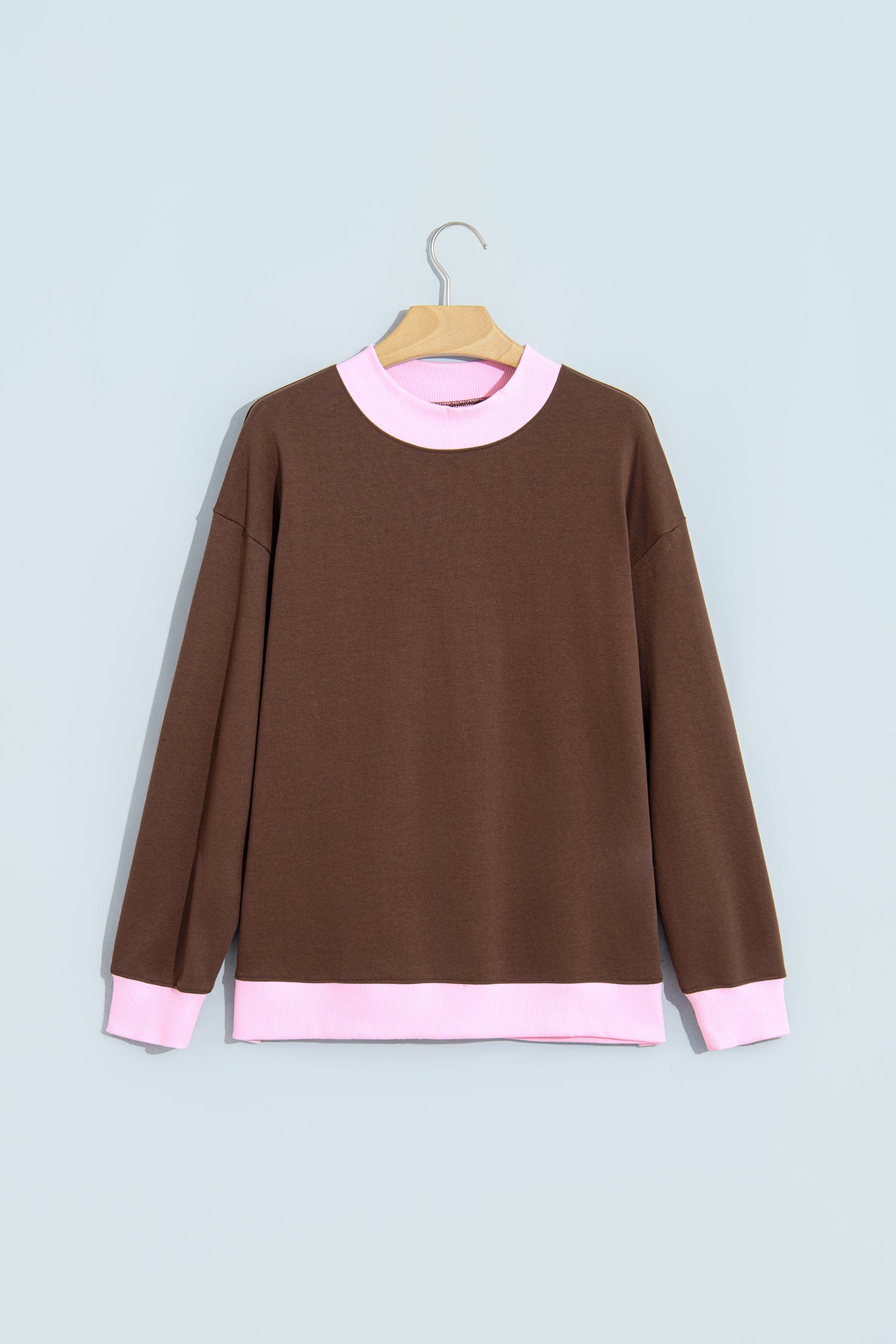 Grapefruit Orange Colorblock Trim Crewneck Long Sleeve Pullover Sweatshirt
