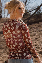 Red Star Print Mock Neck Slim Fit Top