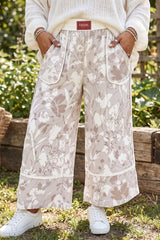 Gray Floral Camo Print Contrast Trim Plus Size Loose Pants