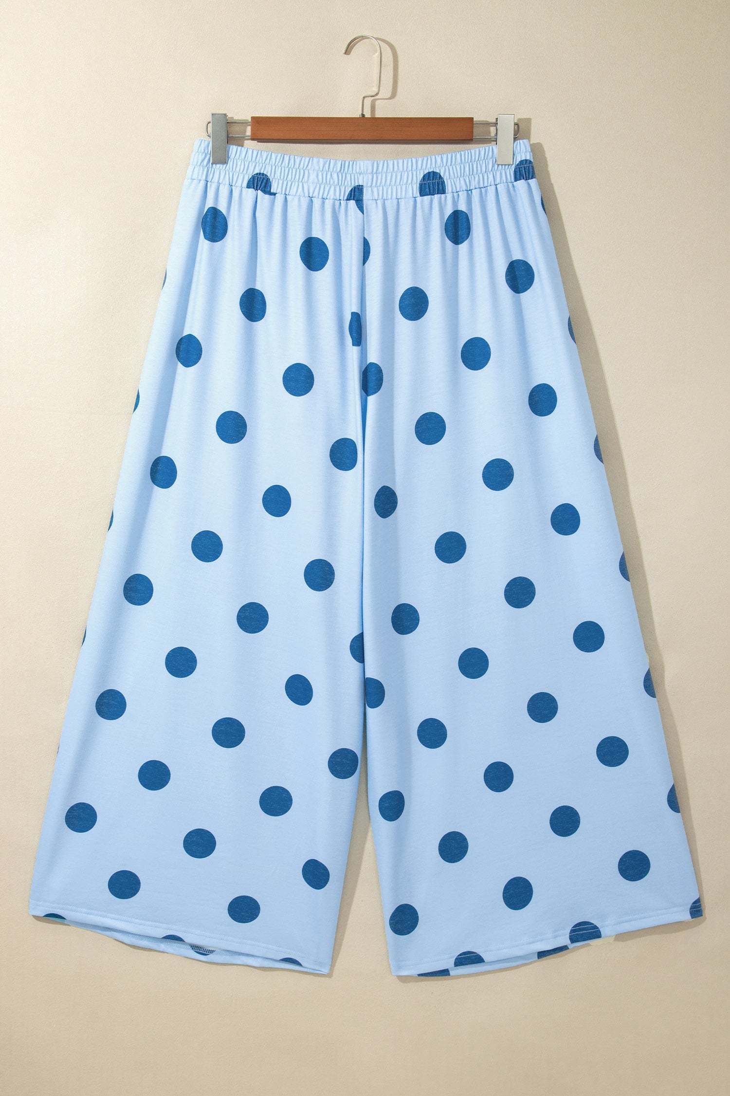 Khaki Polka Dot Elastic Waist Wide Leg Plus Size Pants