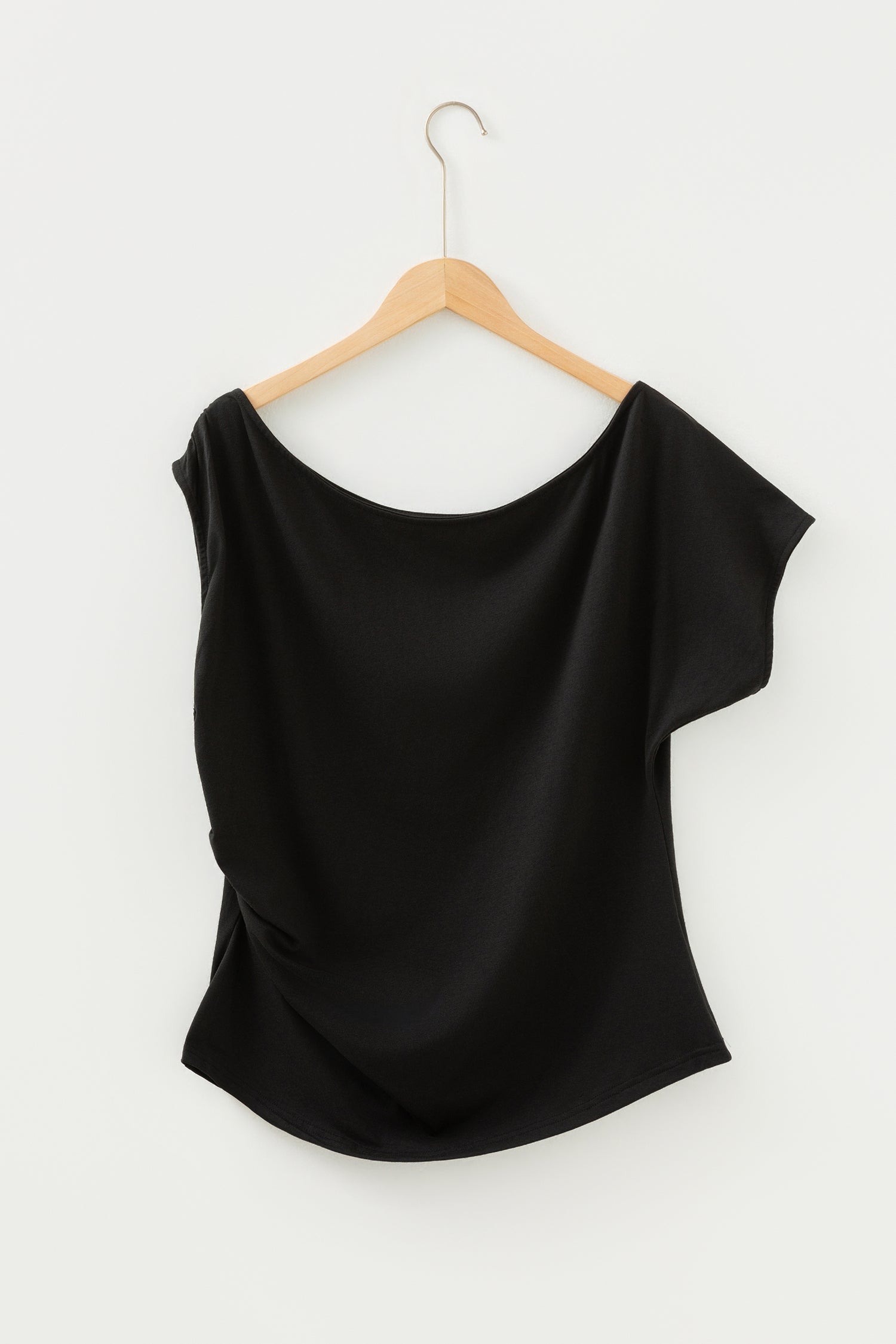 Burgundy Plus Size Solid Color Asymmetric Neck Short Sleeve Blouse