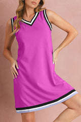 Purple Orchid Contrast Trim V Neck Sleeveless Mini Dress