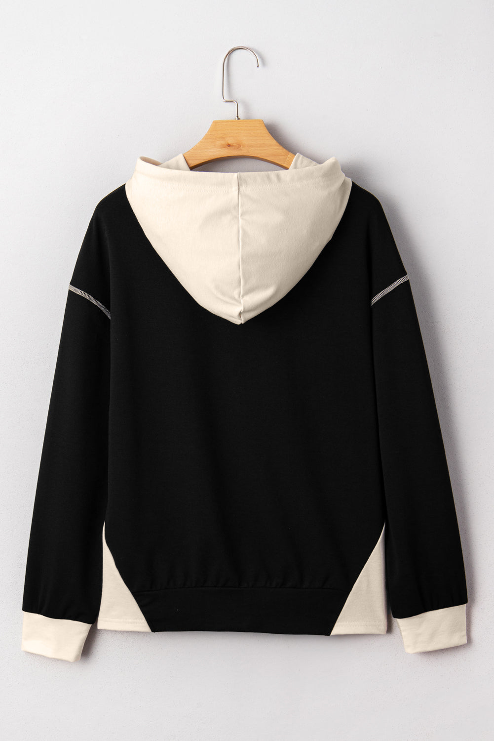 Black Contrast Trim Kangaroo Pocket Hoodie
