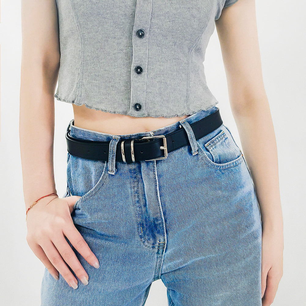 Simple Casual Retro Belt Metal Square Silver Button-head Fashion Collocation