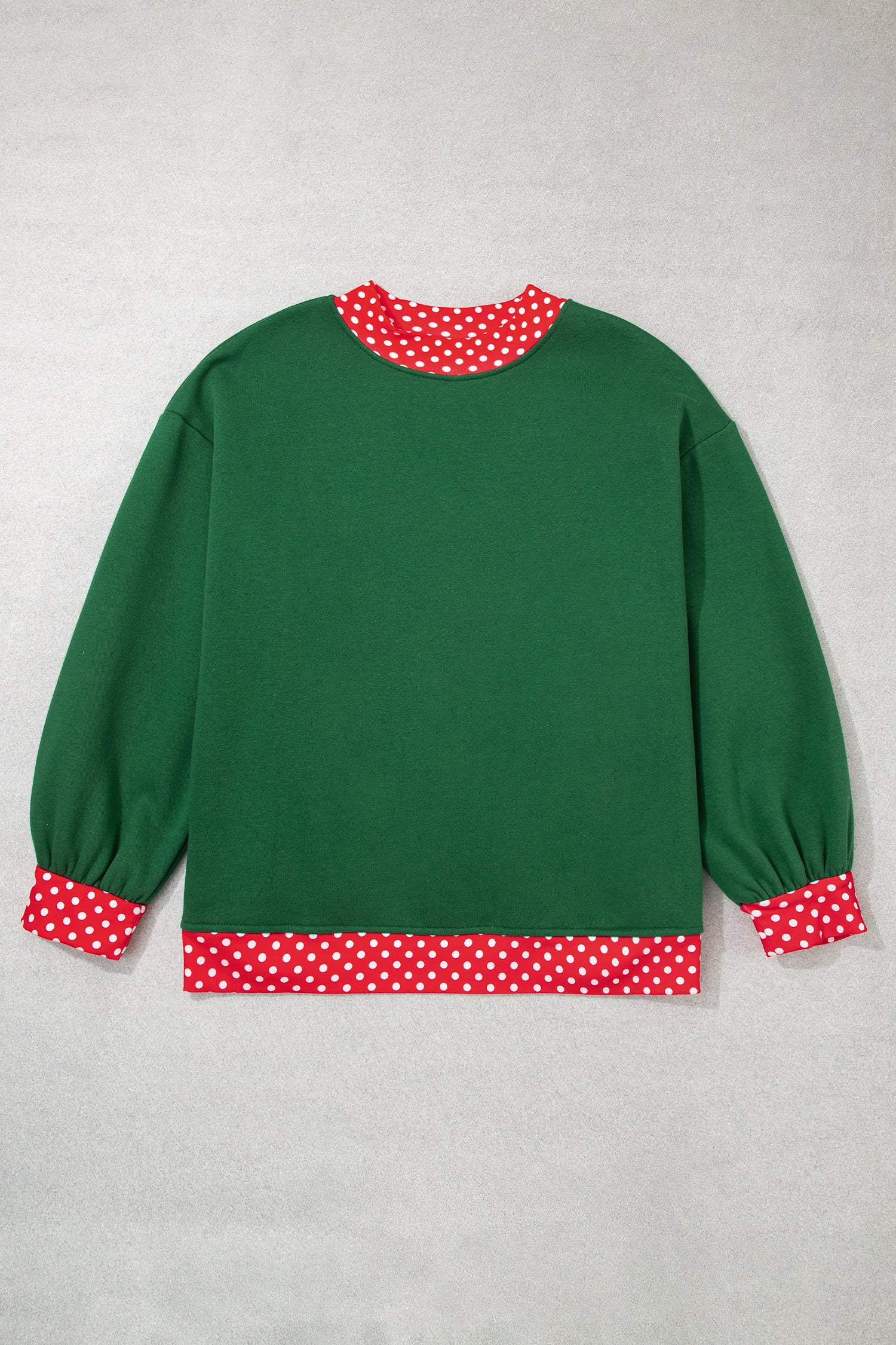 Dark Green Polka Dot Patchwork Round Neck Plus Size Sweatshirt