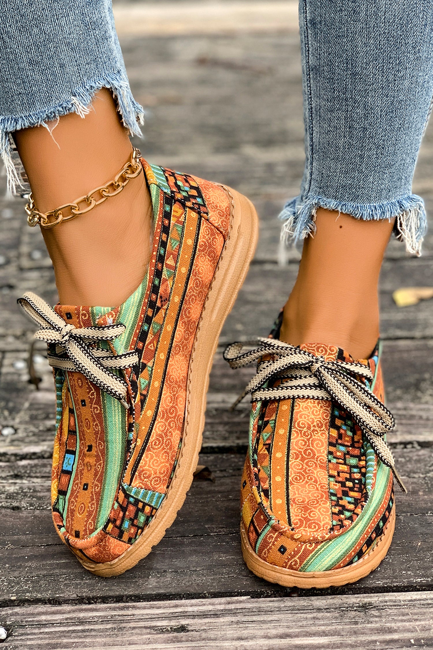 Coffee Sleek Snake Skin Print Lace-up Detail Comfort Loafer Shoes