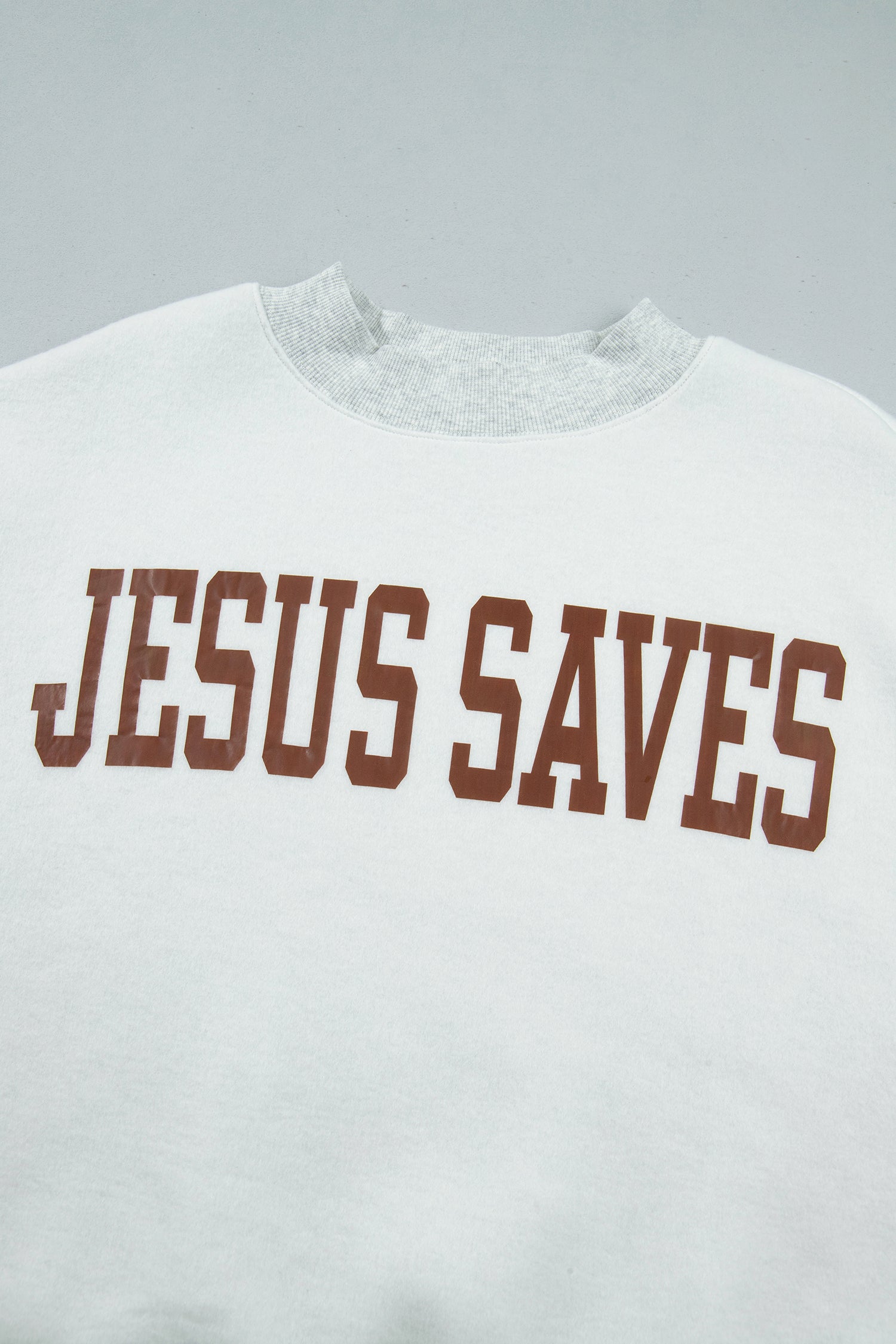 Light Grey Reversible Christian Faith Print Mock Neck Pullover Sweatshirt