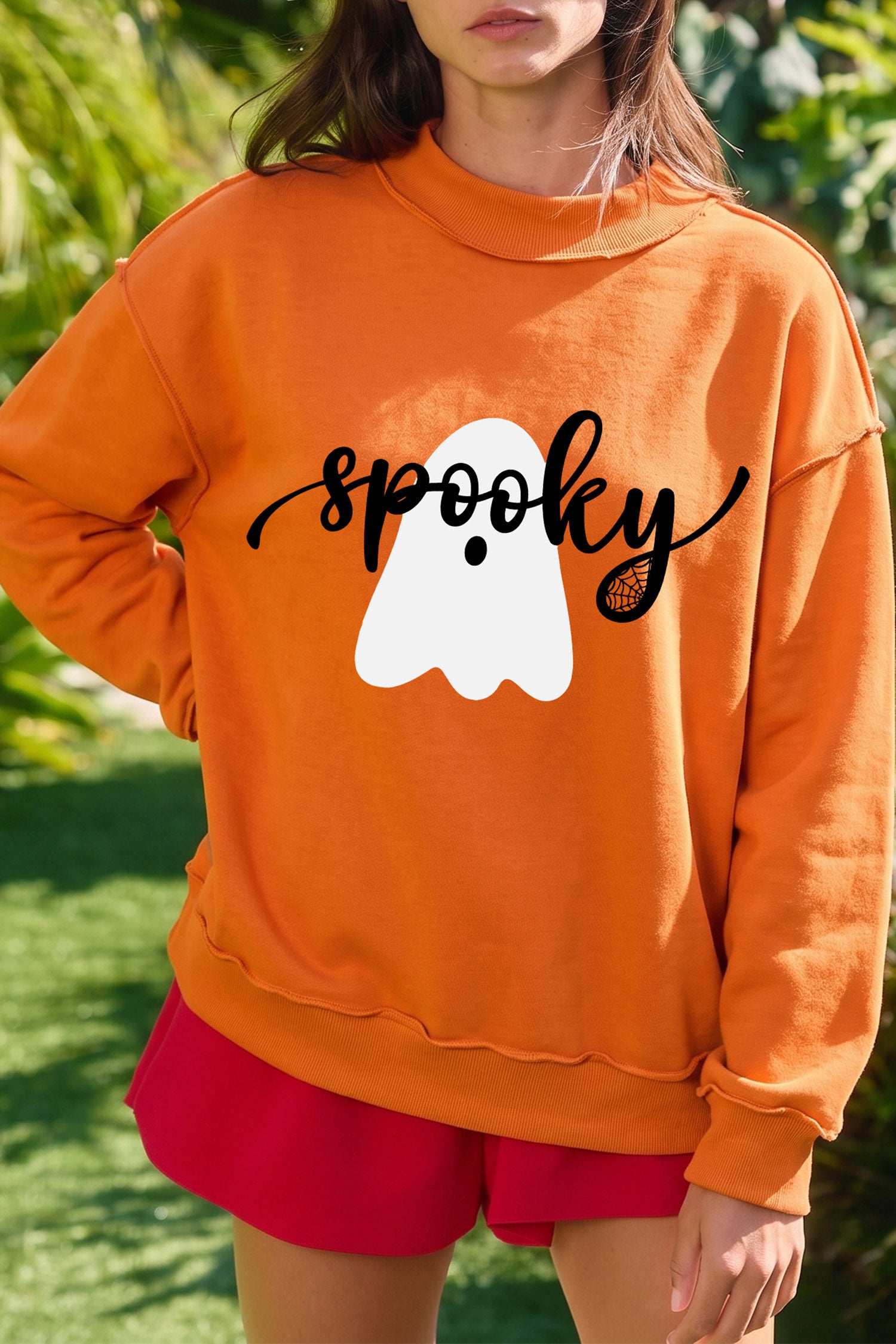 Carrot Spooky Ghost/ BOO Reversible Print Mock Neck Casual Pullover Sweatshirt