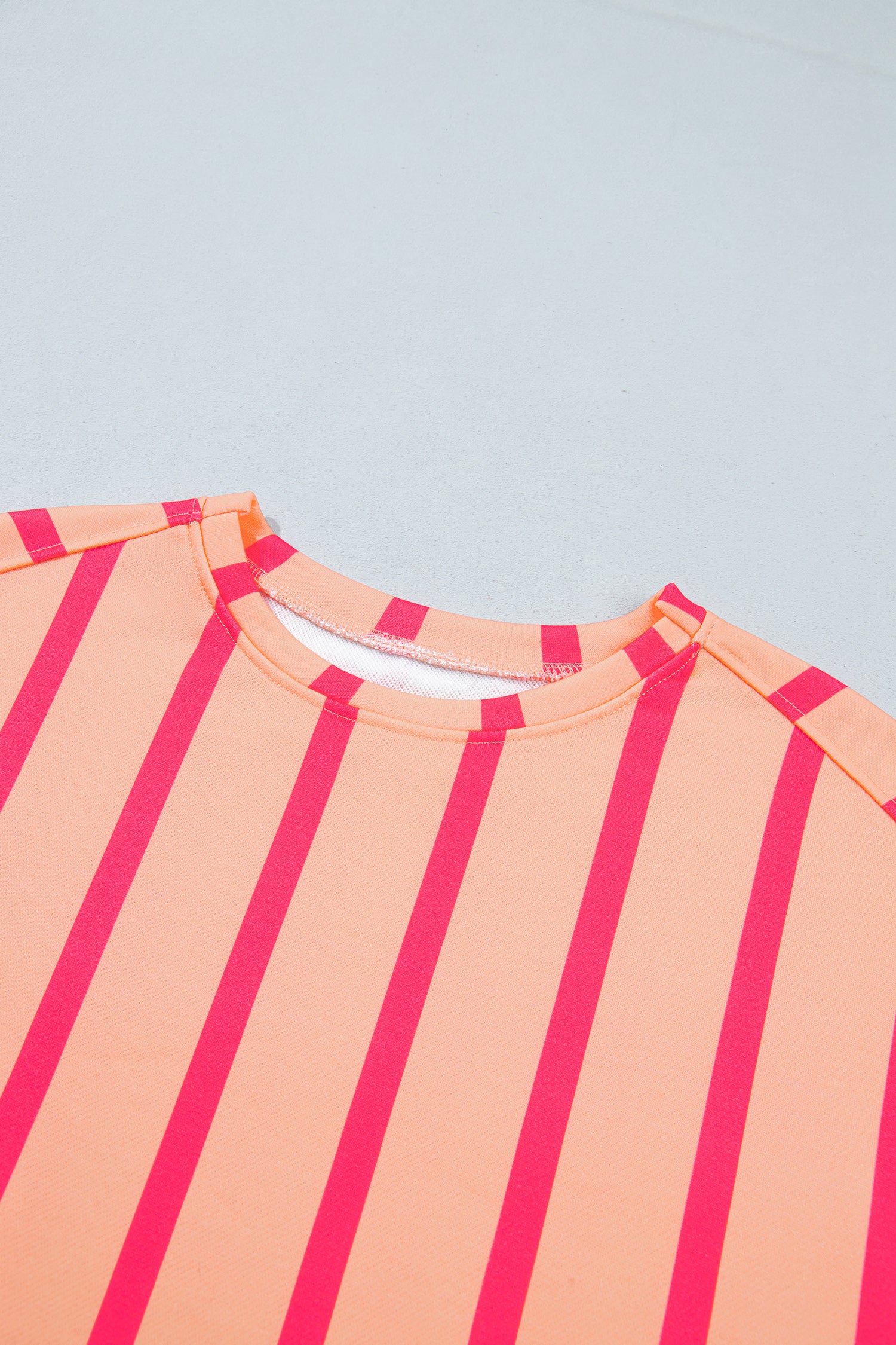 Pink Stripe Dropped Shoulder Round Neck Casual Sweatshirt