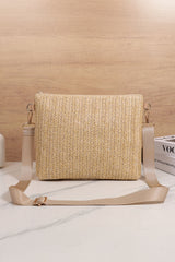 Thai Curry Leather Pocket Patchwork Staw Woven Shoulder Bag