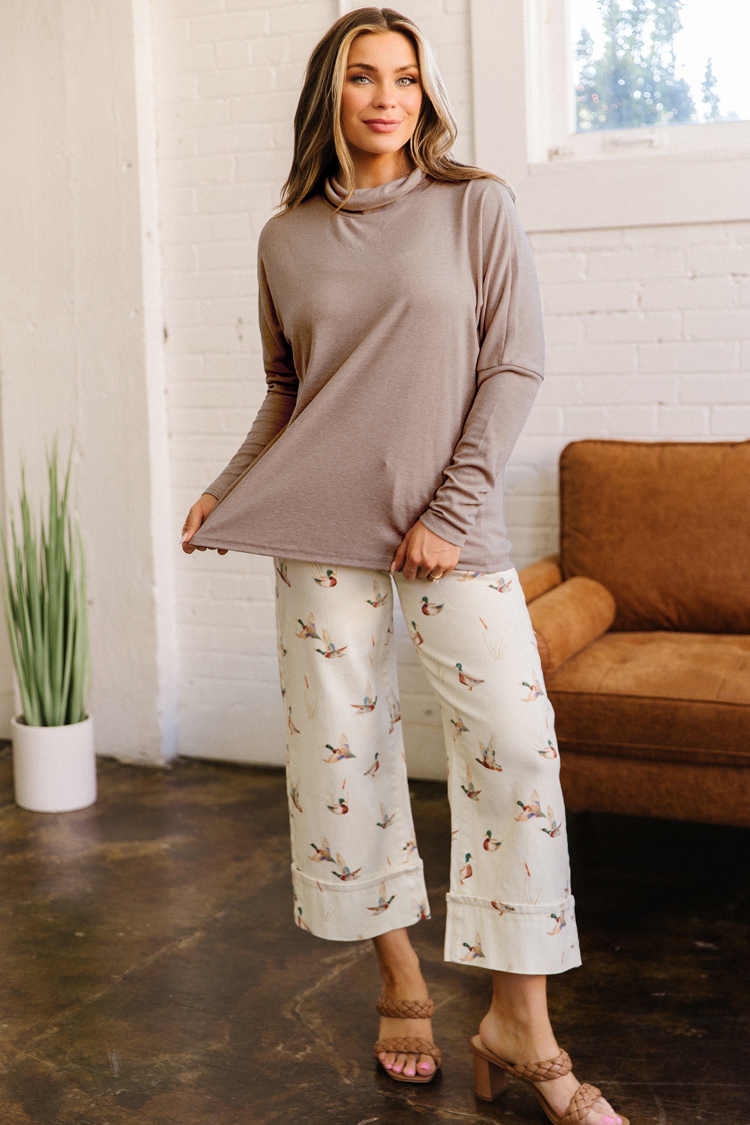 Smoke Gray High Neck Long Sleeve Top