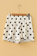 Apricot Polka Dot Print Shirred High Waist Casual Shorts